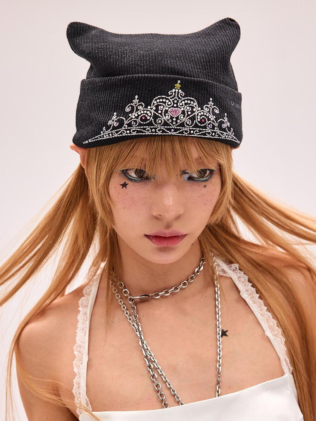 Crown Crystal Embellished Knit Beanie