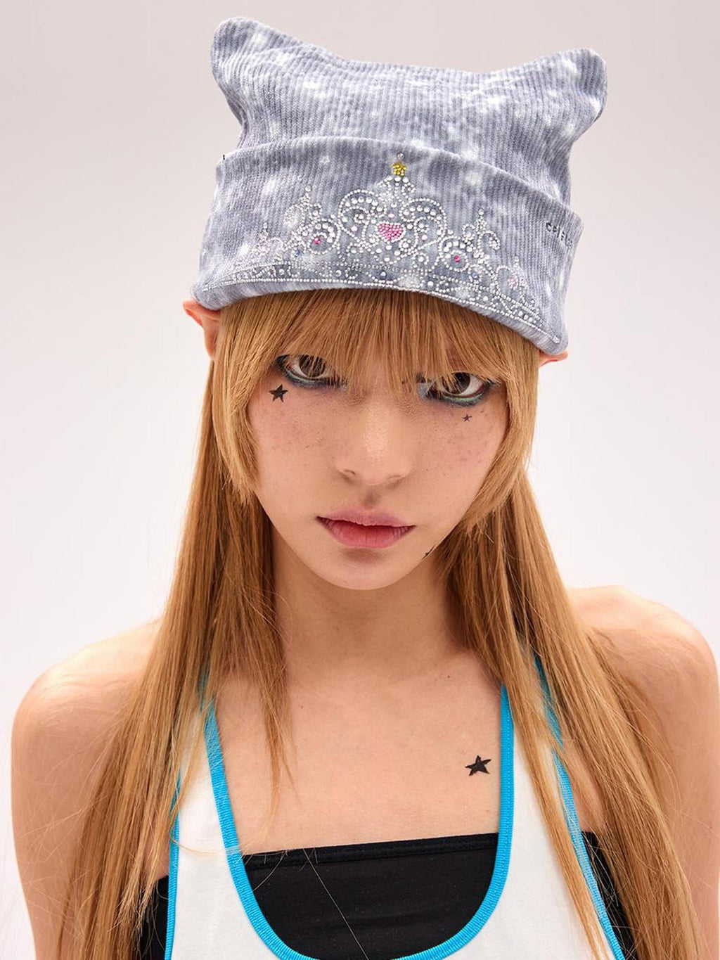 Crown Crystal Embellished Knit Beanie