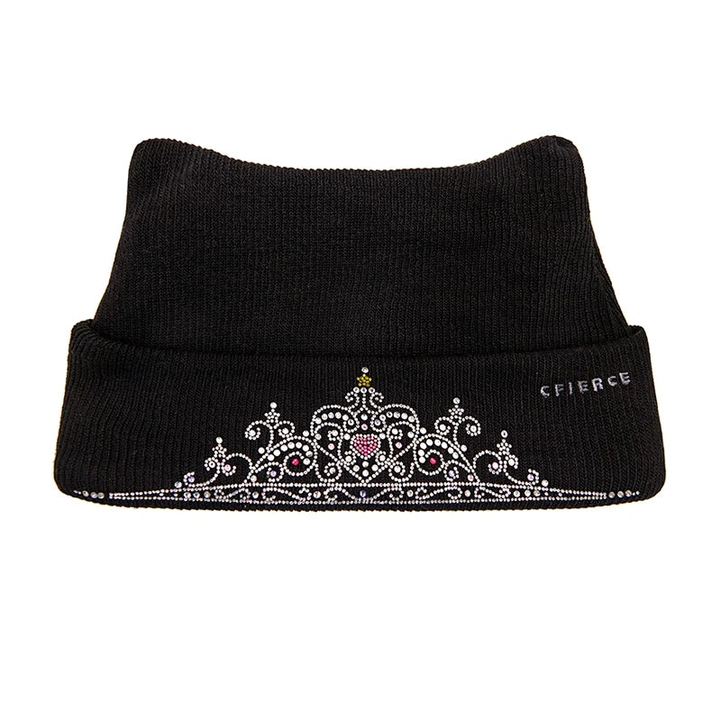 Crown Crystal Embellished Knit Beanie