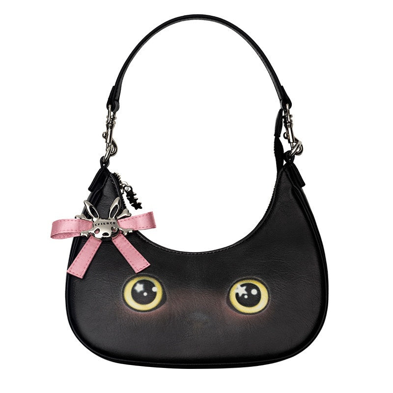 Cute Cat Head Crescent Cartoon Sweet Cool Women's Cross Body Bags