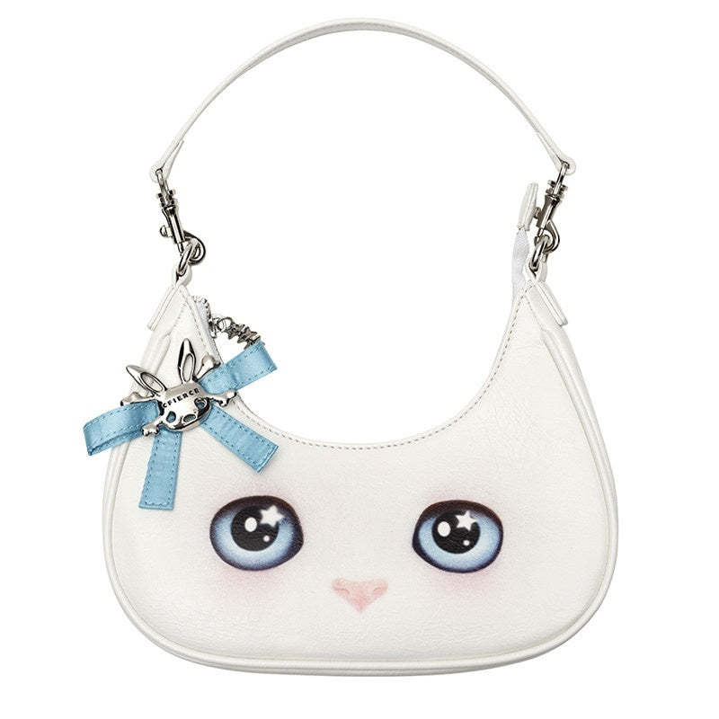 Cute Cat Head Crescent Cartoon Sweet Cool Women's Cross Body Bags