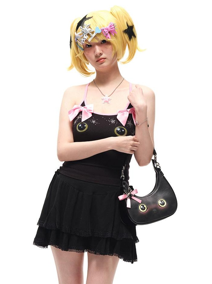 Cute Cat Head Crescent Cartoon Sweet Cool Women's Cross Body Bags