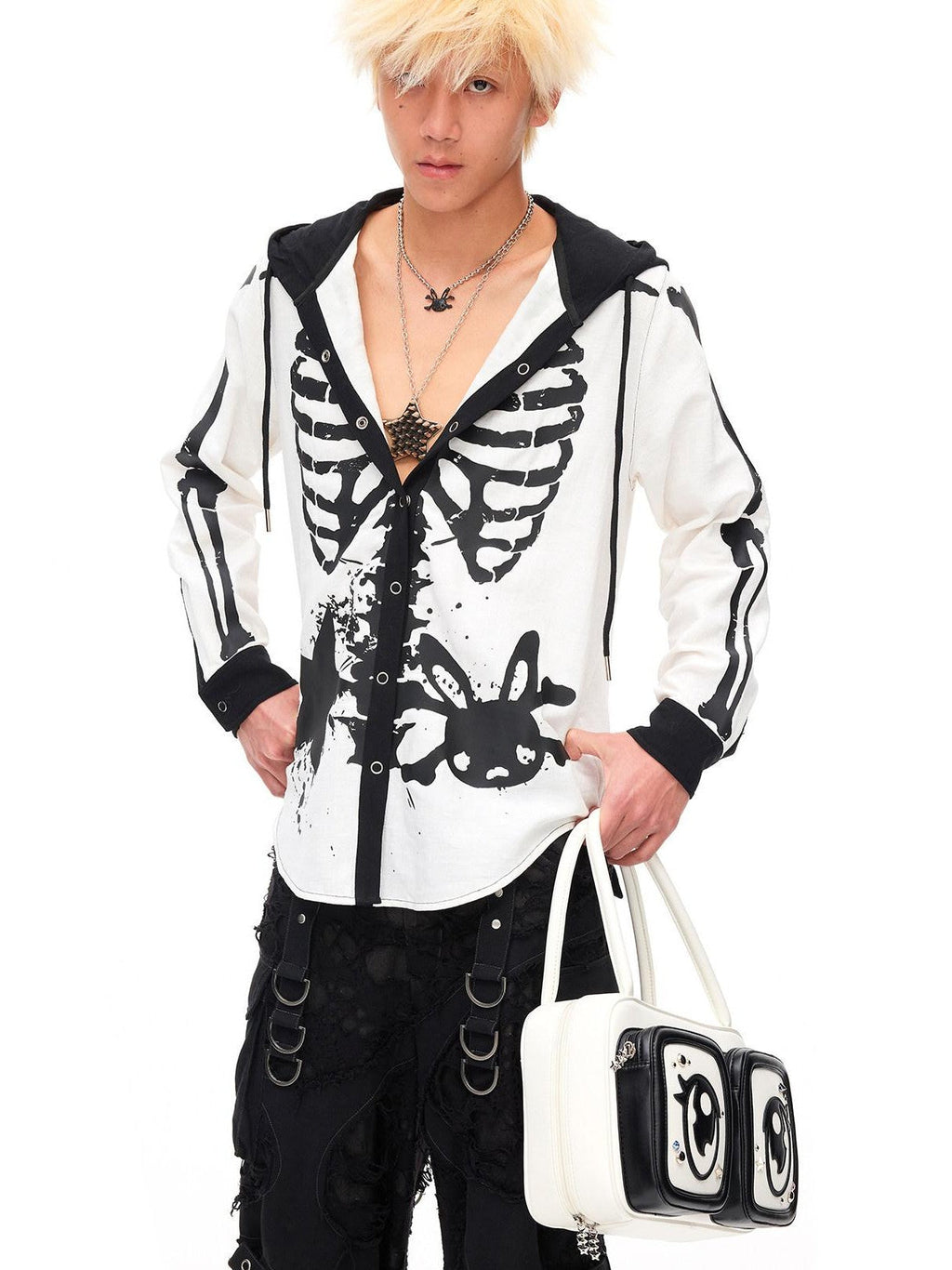Demon Skull Print Hooded Dark Gothic Women'S Cotton Overshirts