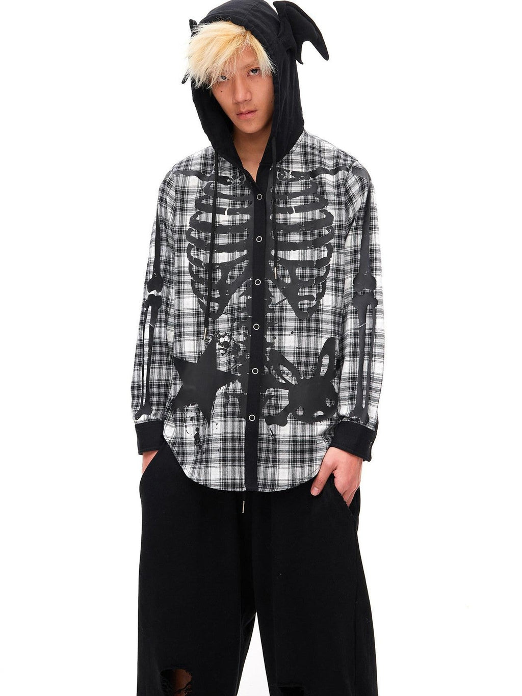 Demon Skull Print Hooded Dark Gothic Women'S Cotton Overshirts