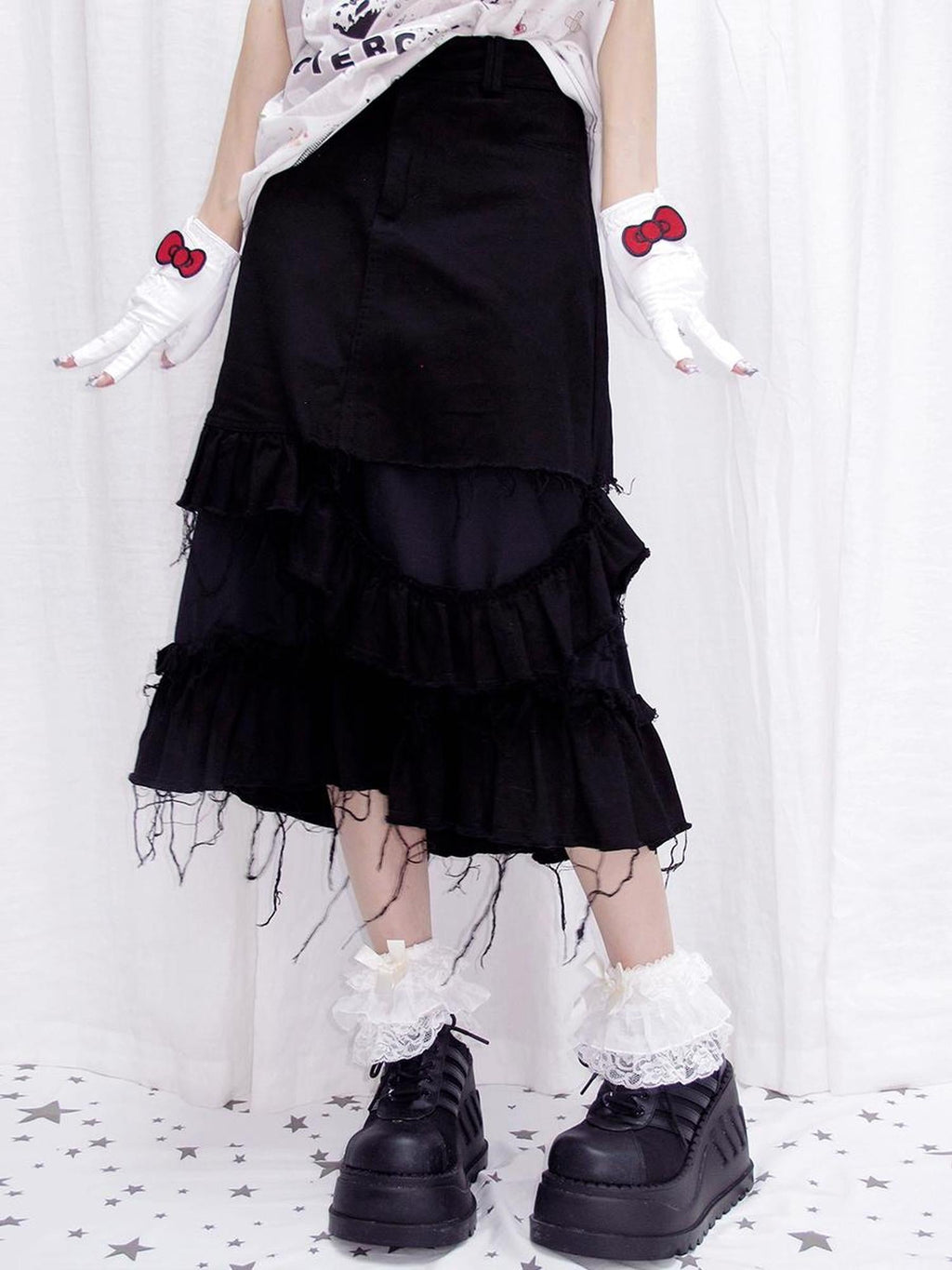 Distressed Black Denim Skirt