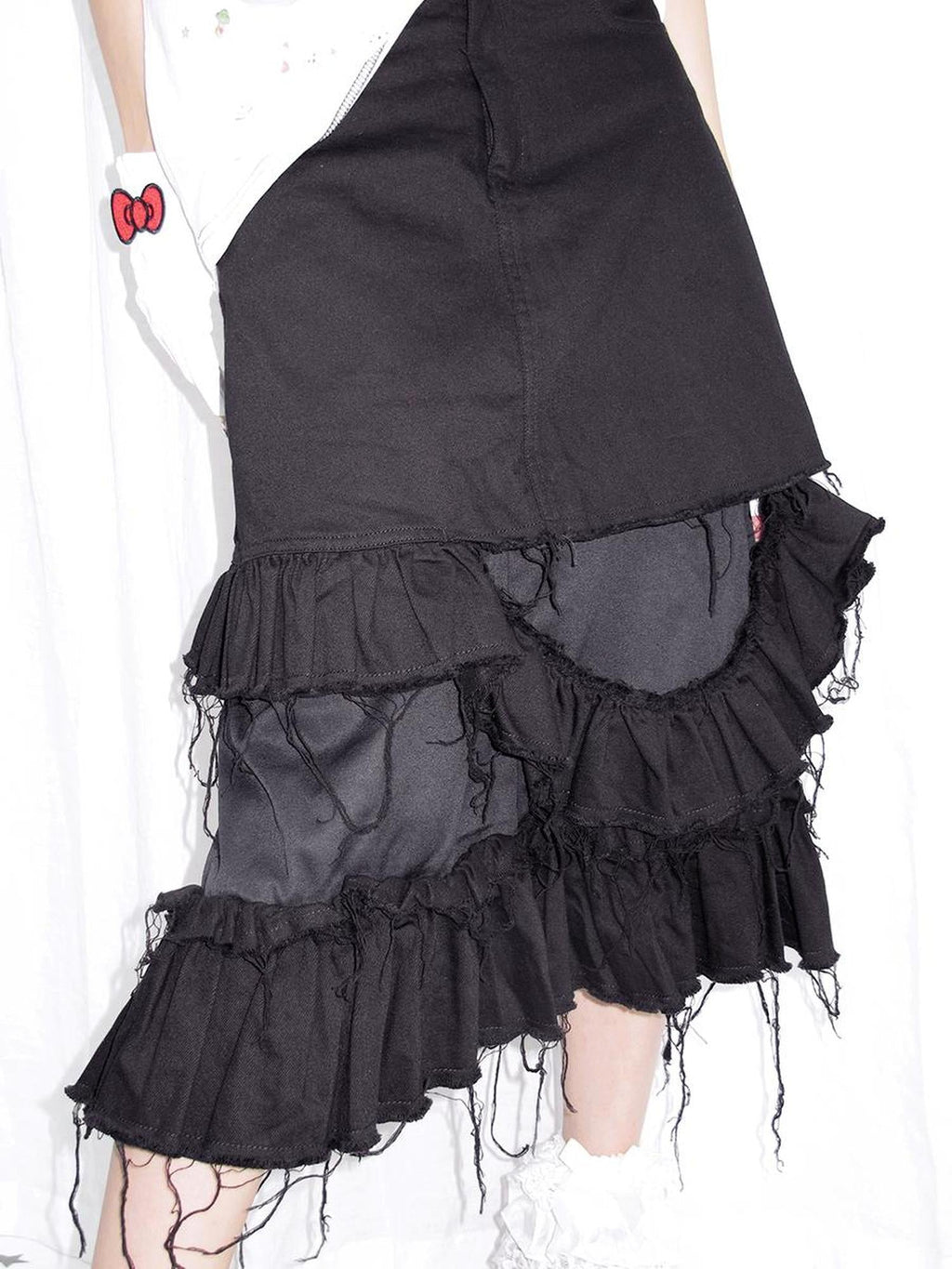 Distressed Black Denim Skirt