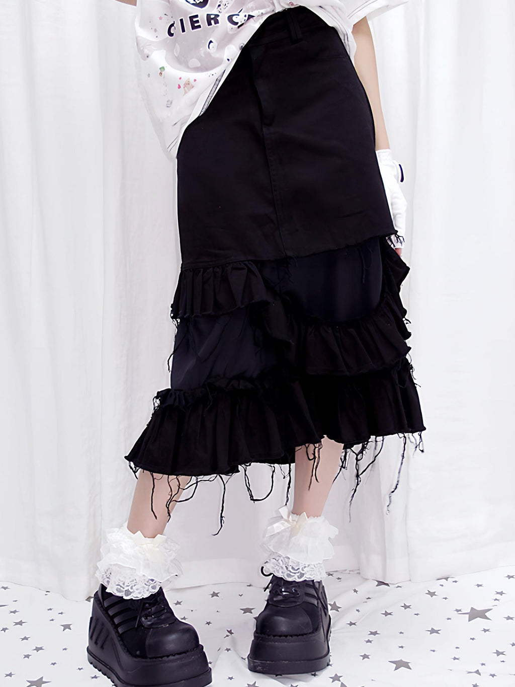 Distressed Black Denim Skirt