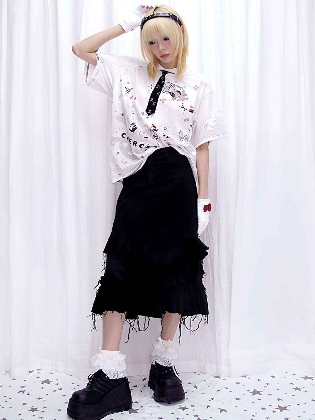 Distressed Black Denim Skirt