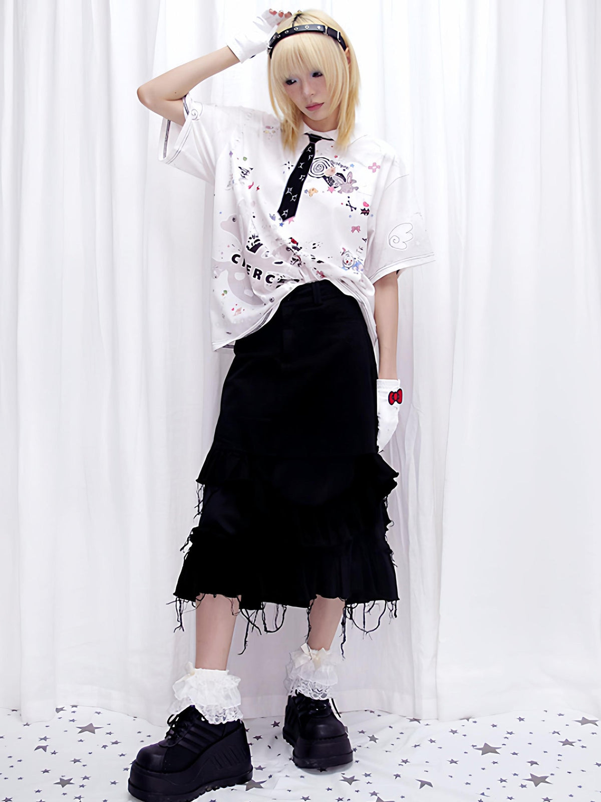 Distressed Black Denim Skirt