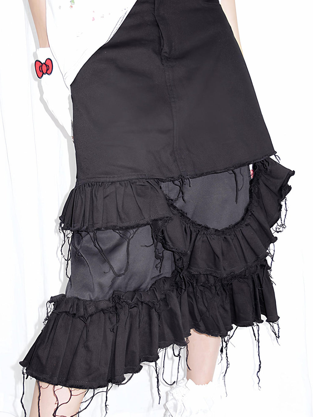Distressed Black Denim Skirt
