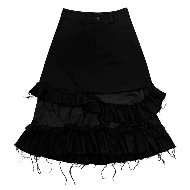 Distressed Black Denim Skirt