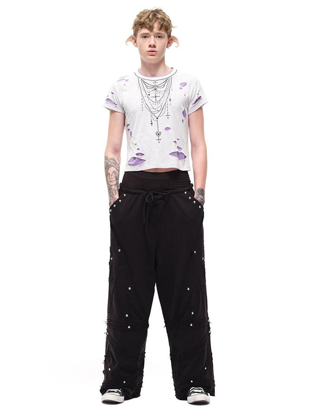 Fierce Rhinestone Neckline Distressed Tee