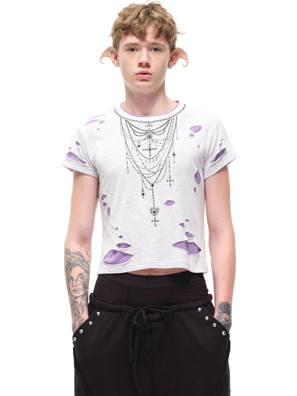 Fierce Rhinestone Neckline Distressed Tee