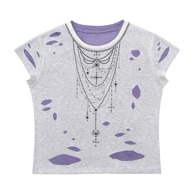 Fierce Rhinestone Neckline Distressed Tee