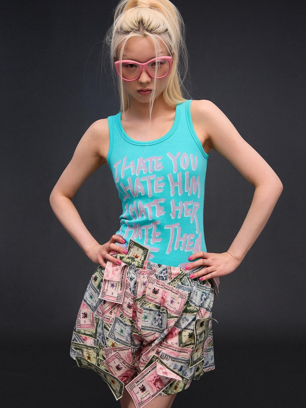 I Hate Graphic Print H Silhouette Round Neck Women's Cotton Spandex Tank Tops