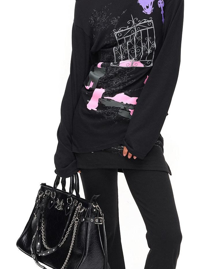 Midnight Cat One Shoulder Women'S Cotton Blend Long Sleeve T-Shirts