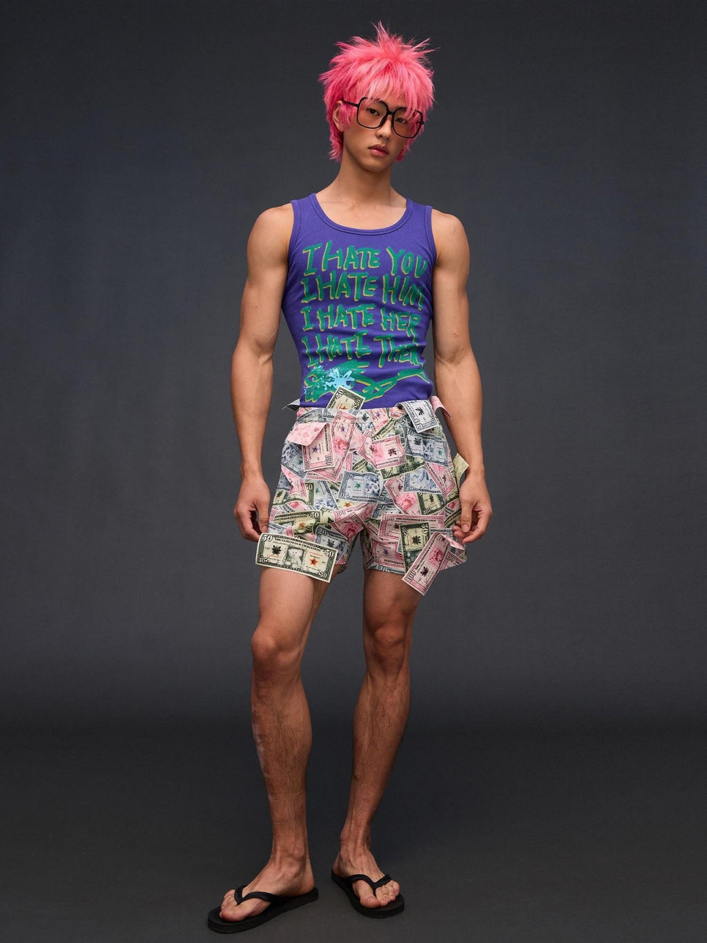 Multicolor Money Print Straight Leg Women'S Pure Cotton Culotte Shorts