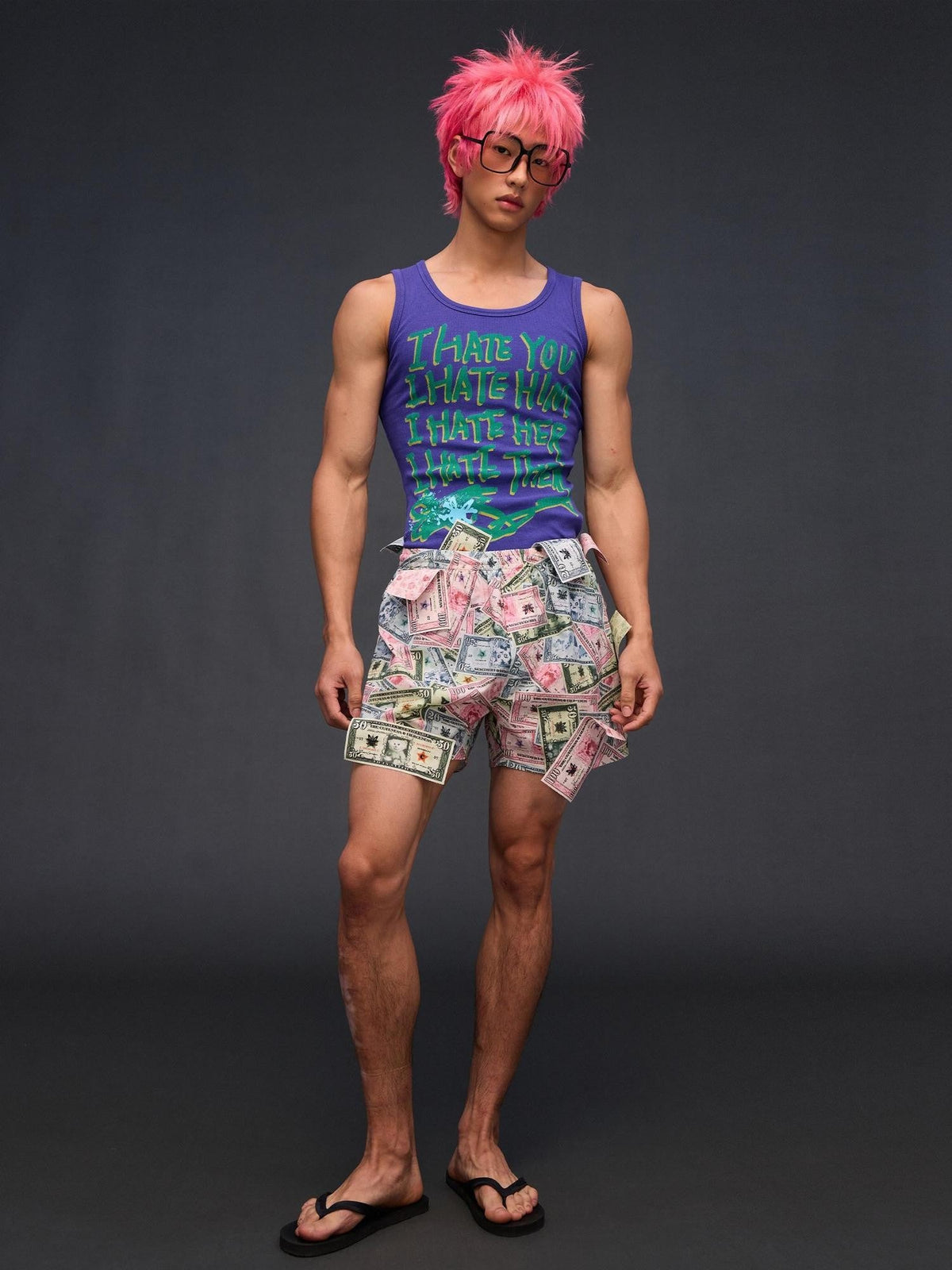 Multicolor Money Print Straight Leg Women'S Pure Cotton Culotte Shorts