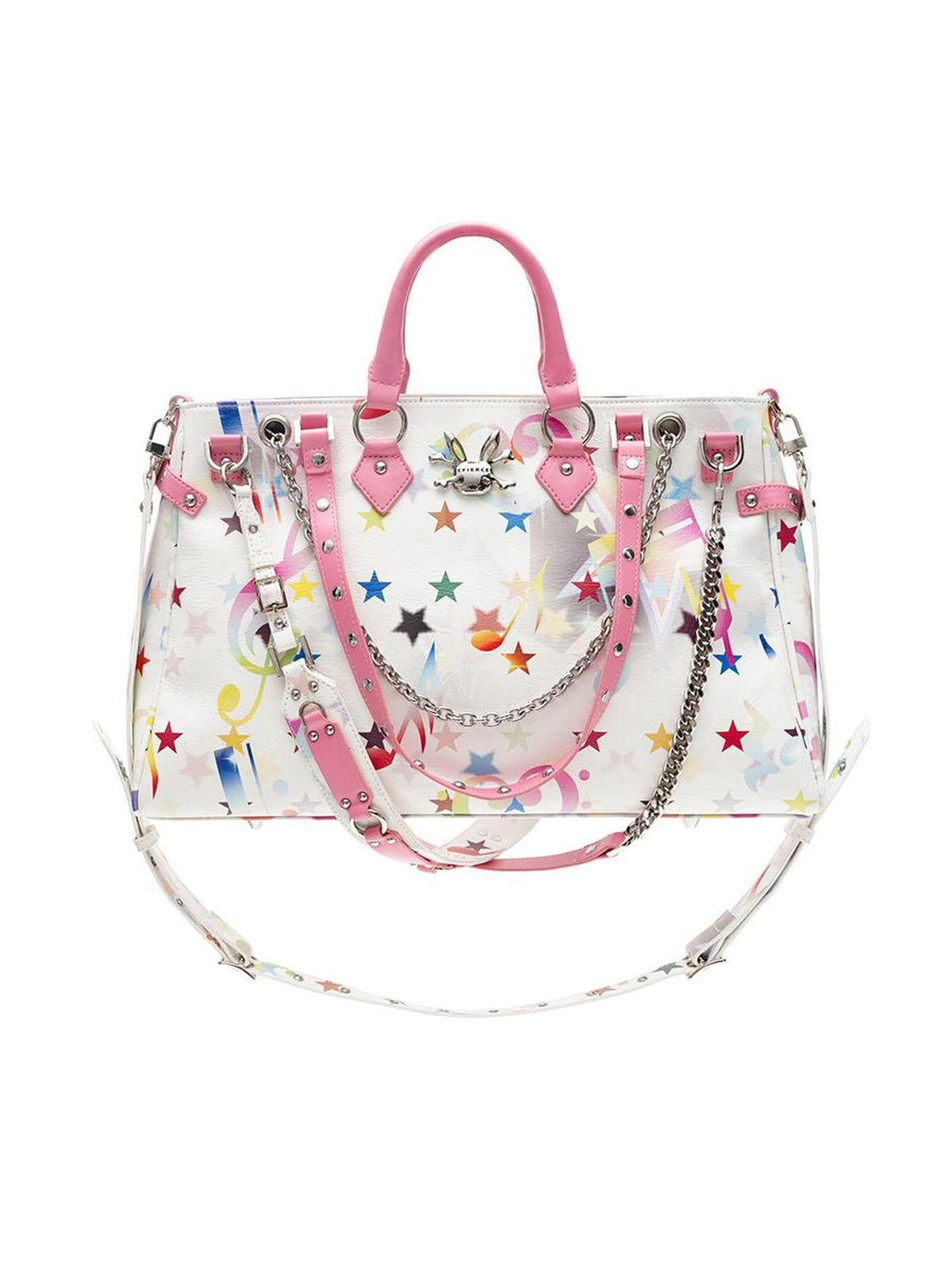 Note-Print Multi-Pocket Shoulder Bag