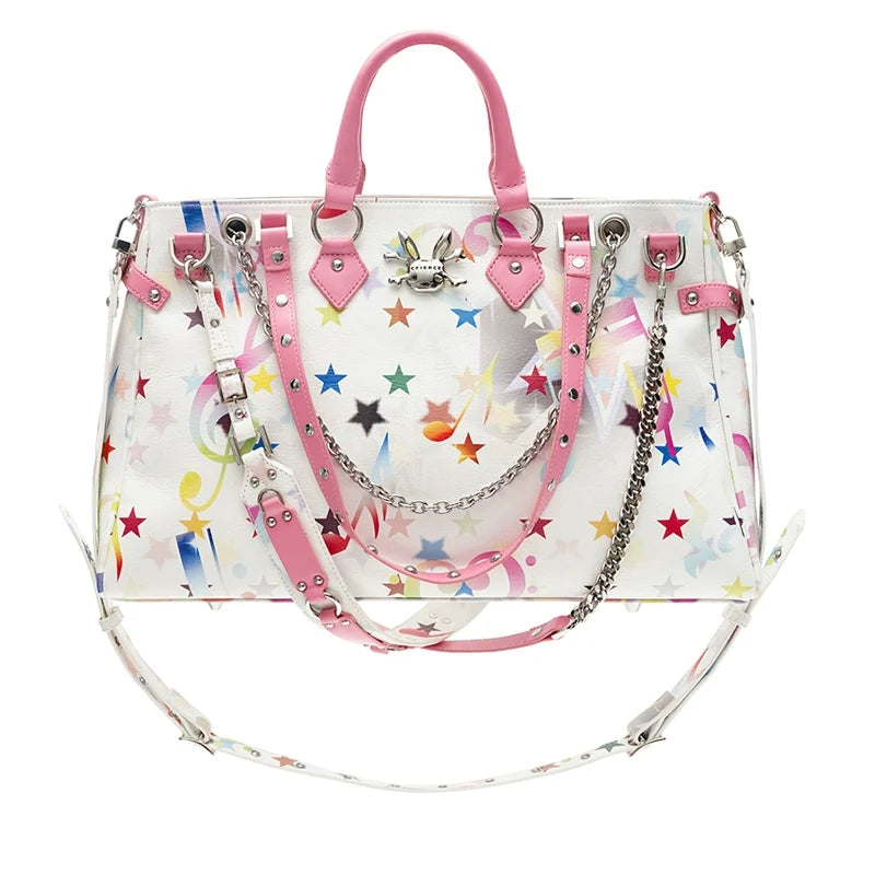 Note-Print Multi-Pocket Shoulder Bag