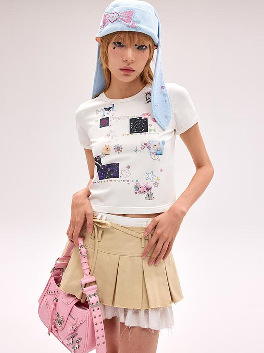 Pleated Raw Hem Skirt