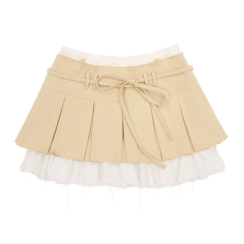 Pleated Raw Hem Skirt