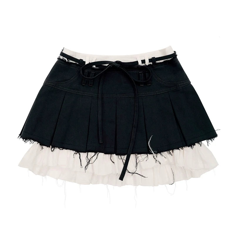 Pleated Raw Hem Skirt