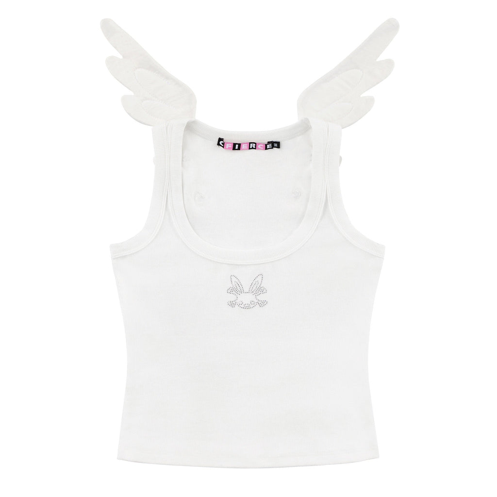 Rhinestone Embellished Angel Wing Back Women'S Viscose Cotton Blend Tank Tops