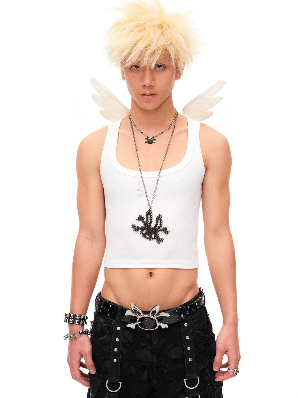 Rhinestone Embellished Angel Wing Back Women'S Viscose Cotton Blend Tank Tops