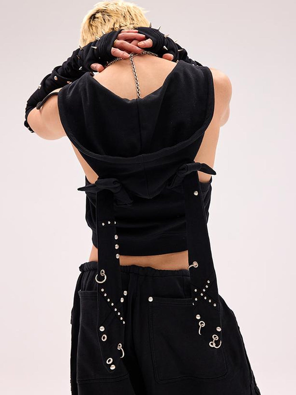 Rivet Bunny Ear Vest Jacket V Neck T Shirt Long Sleeve
