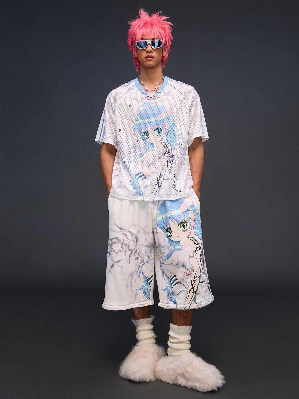 Six Wing Angel Detachable Print High Waist Wide Leg Women's Cotton Sweatpants