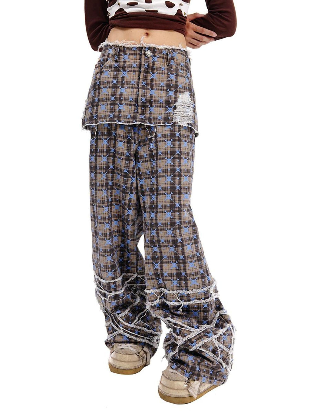 Skull Checkered Kilted Skirt