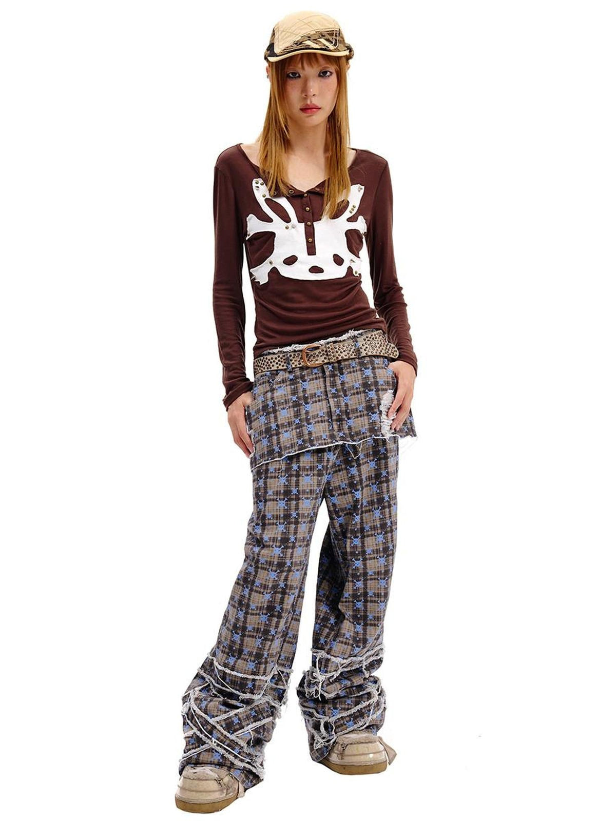 Skull Checkered Kilted Skirt