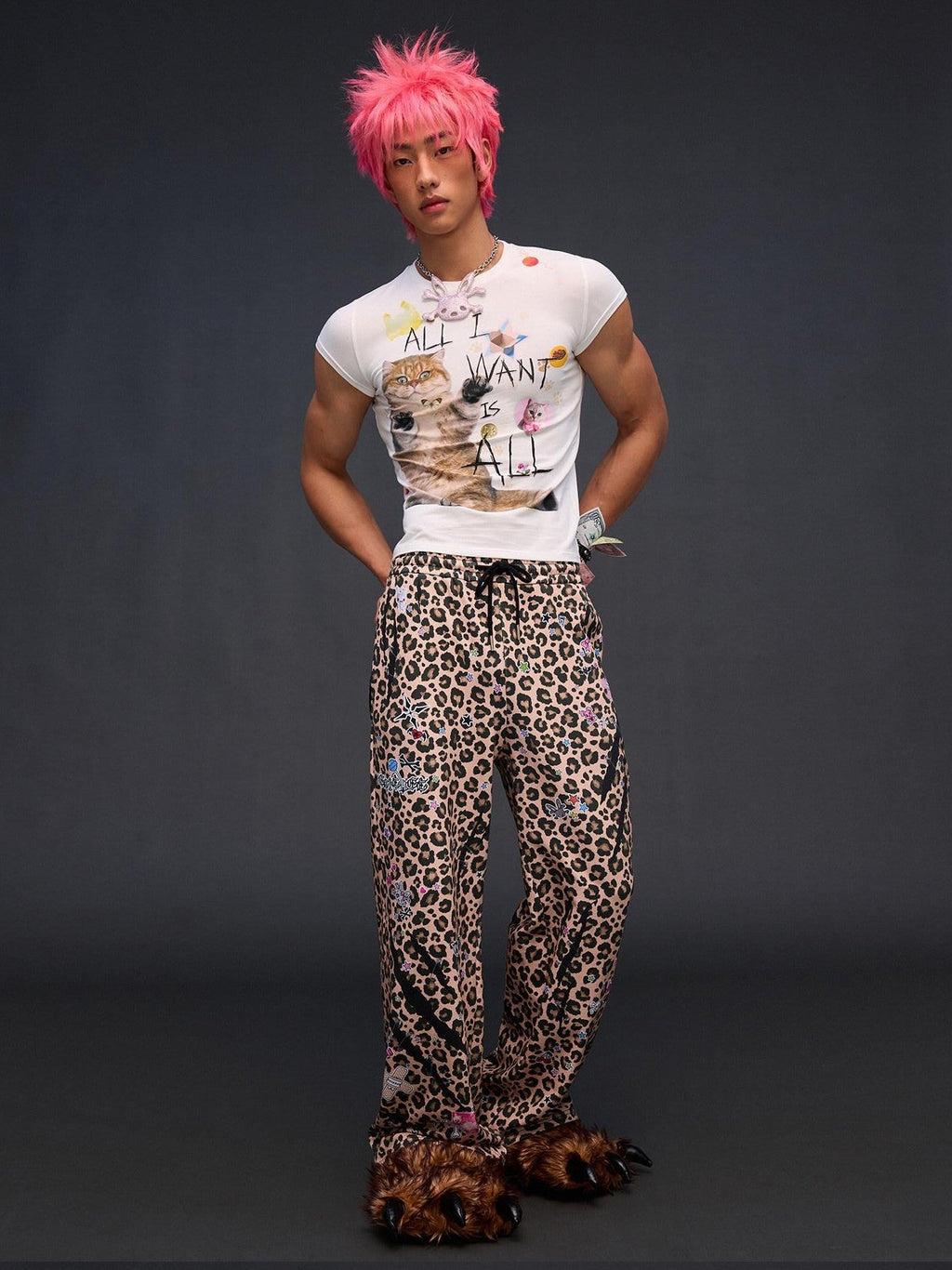 Slogan Cat Print Slim Fit Women'S Cotton Stretch Short Sleeve T-Shirts