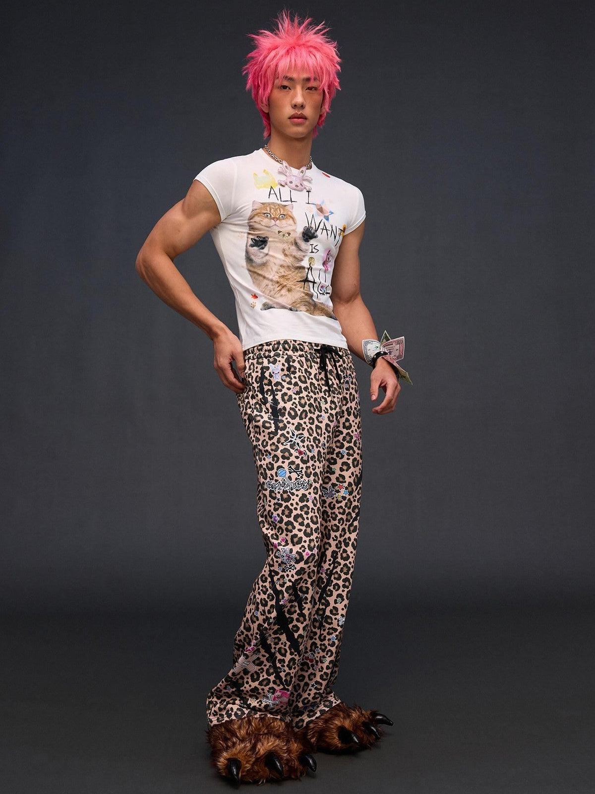 Slogan Cat Print Slim Fit Women'S Cotton Stretch Short Sleeve T-Shirts
