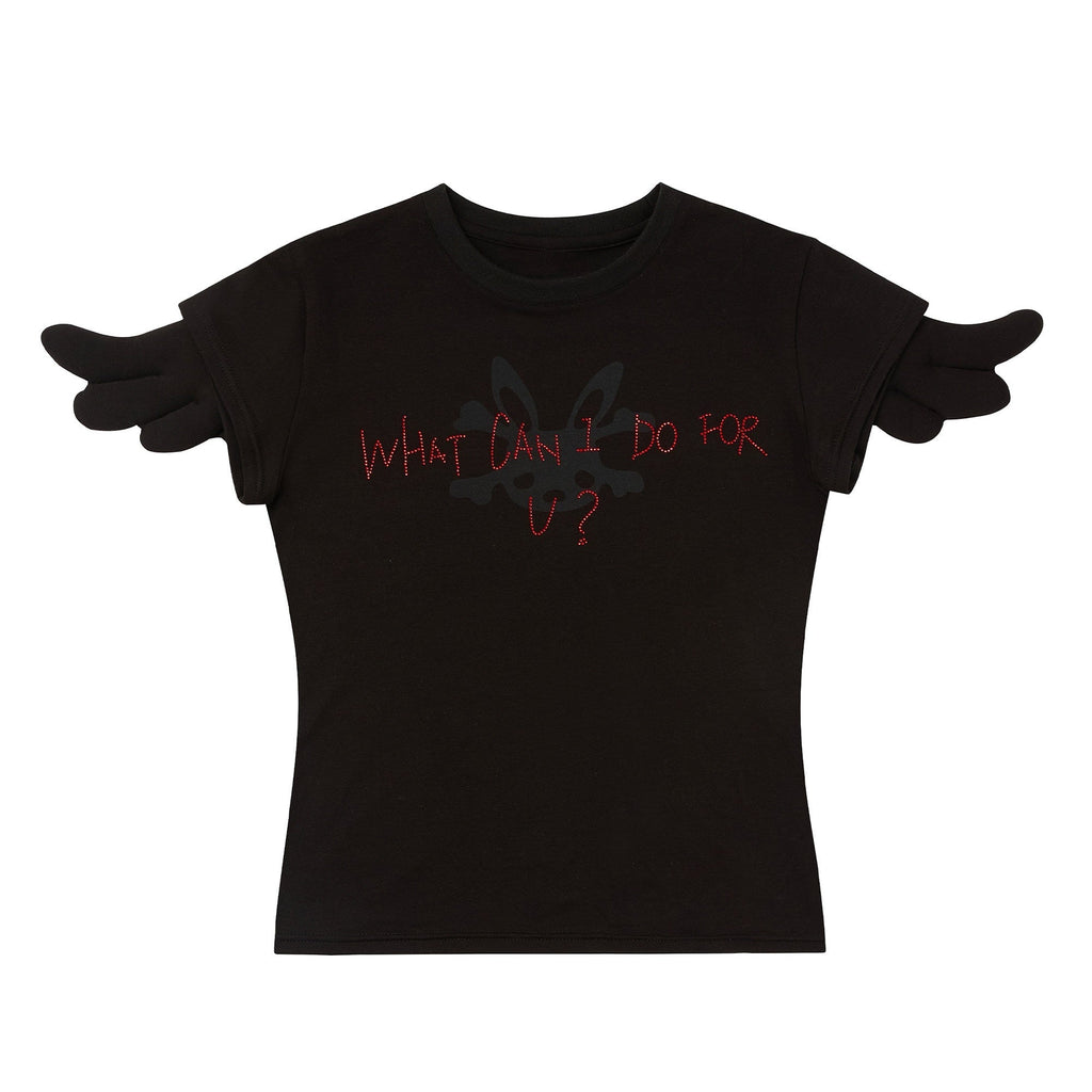 Sparkling Rhinestone Angel Wing Women's Cotton Stretch Baby Tees