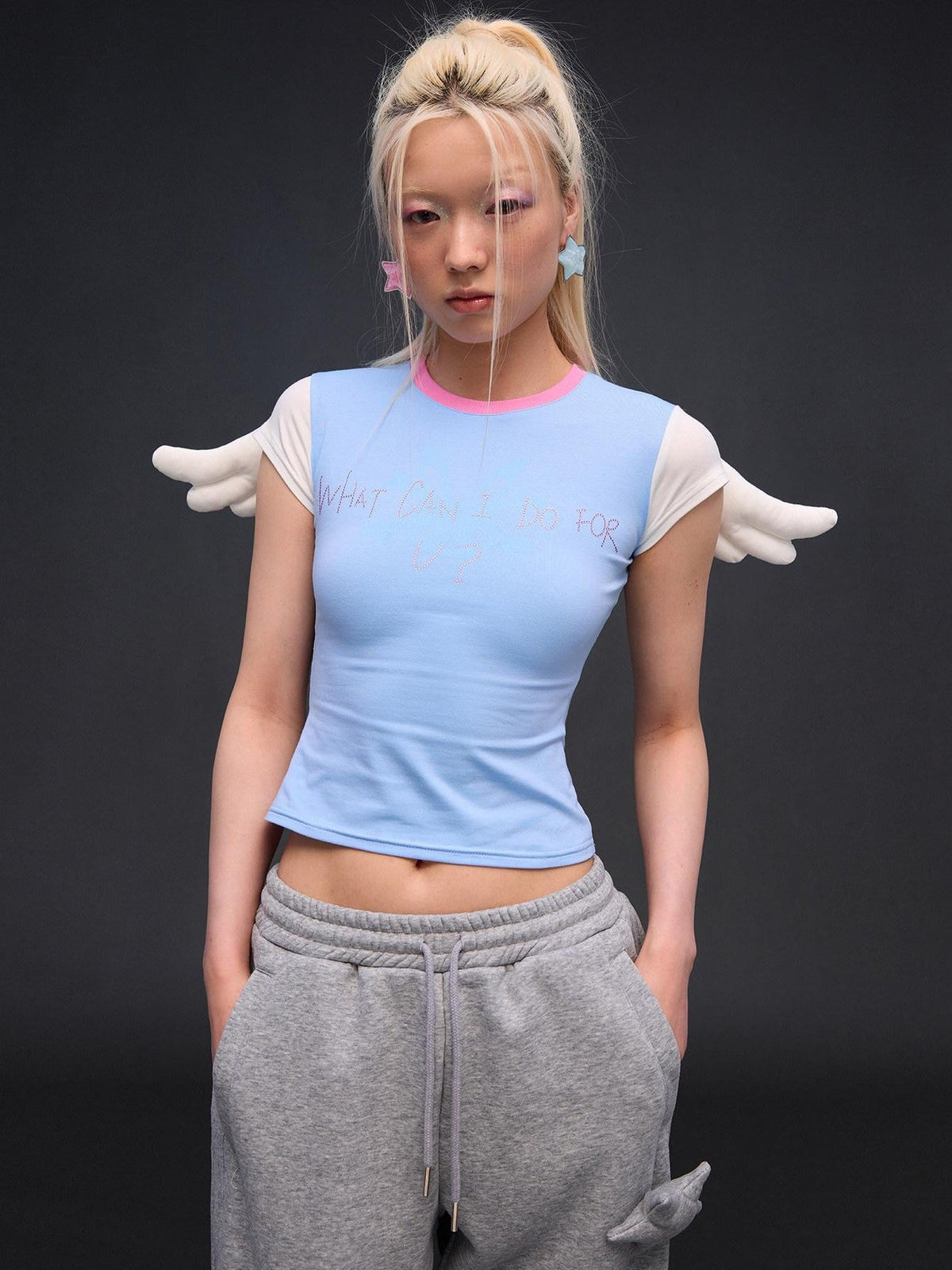 Sparkling Rhinestone Angel Wing Women's Cotton Stretch Baby Tees