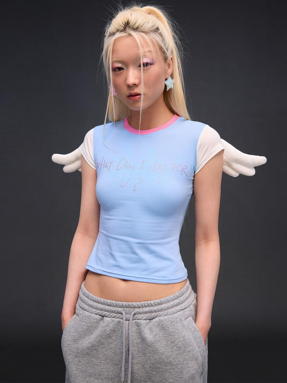 Sparkling Rhinestone Angel Wing Women's Cotton Stretch Baby Tees