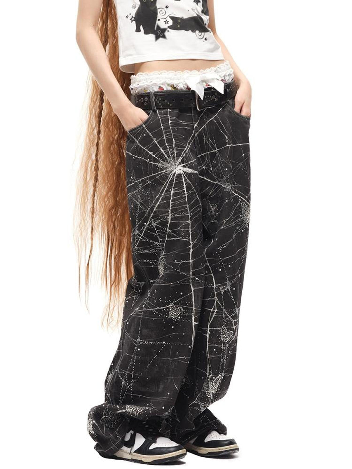 Spider Butterfly Rhinestone Denim Jeans