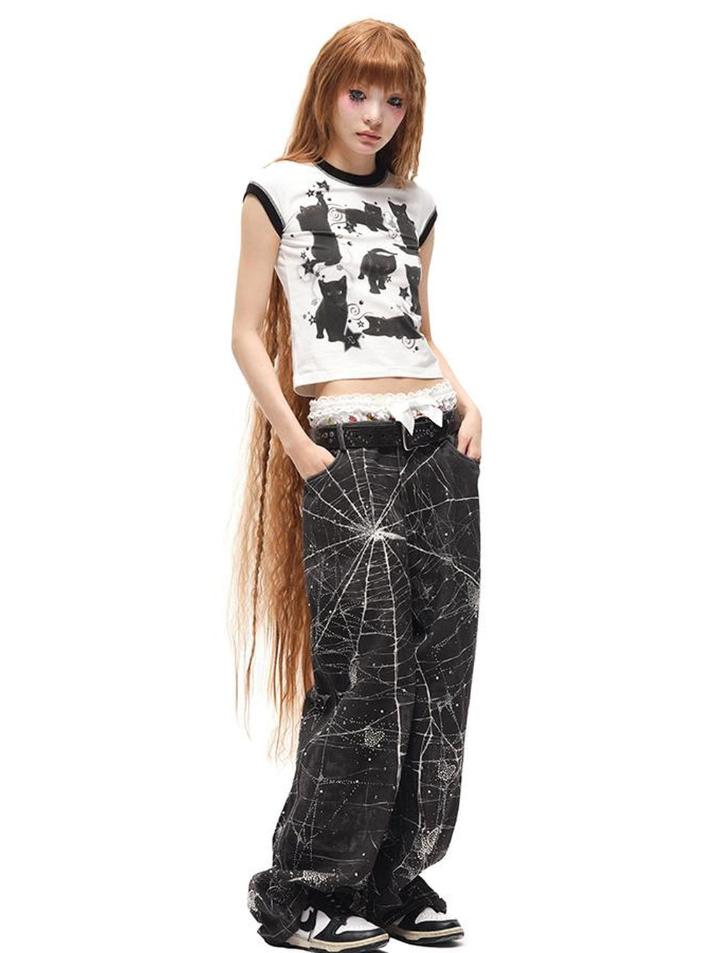 Spider Butterfly Rhinestone Denim Jeans