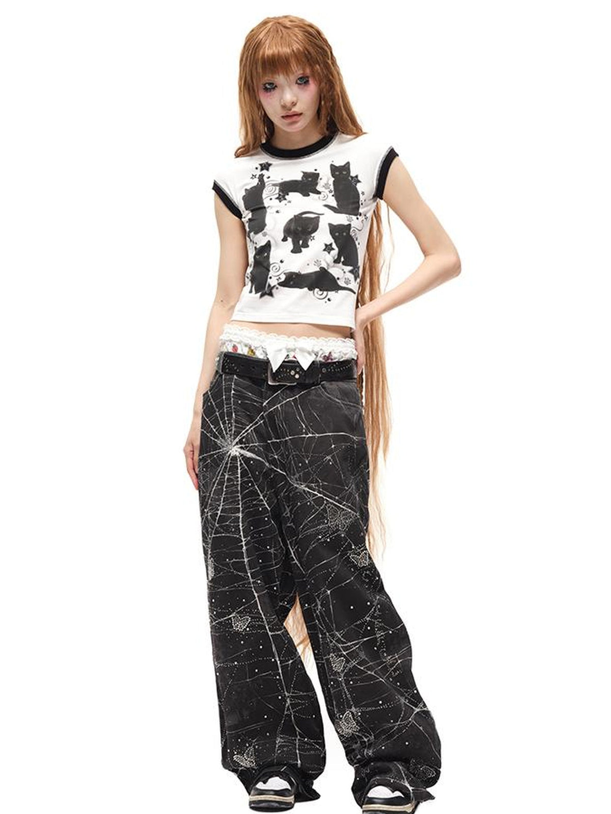 Spider Butterfly Rhinestone Denim Jeans