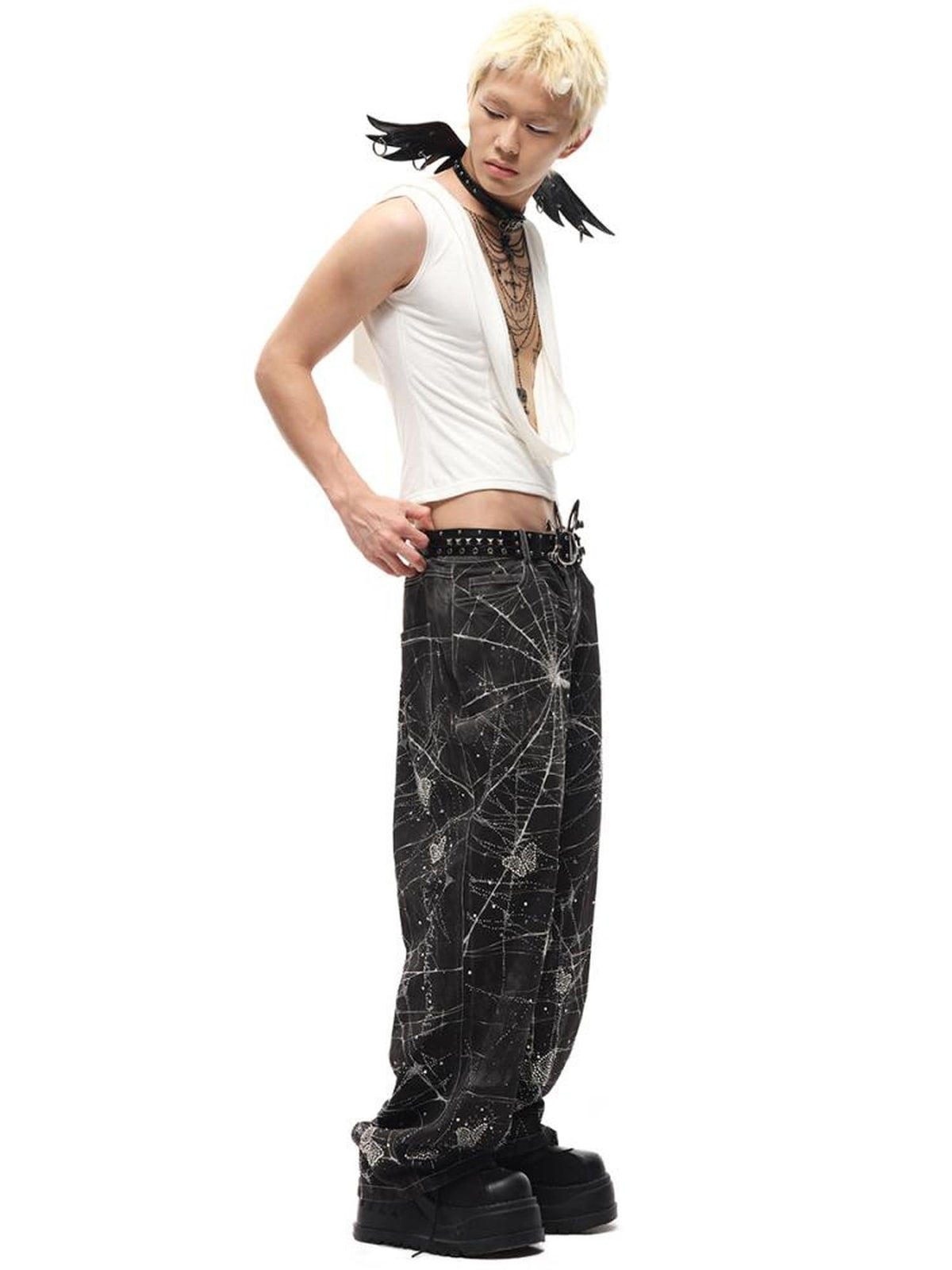 Spider Butterfly Rhinestone Denim Jeans