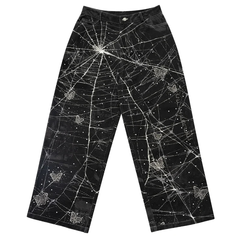 Spider Butterfly Rhinestone Denim Jeans
