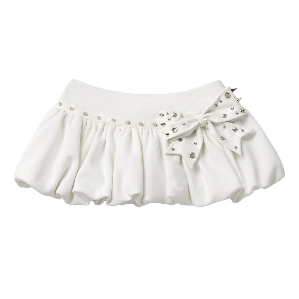 Studded Bow Puff 3D Embellished High Waist Women'S Cotton Blend Mini Skirts