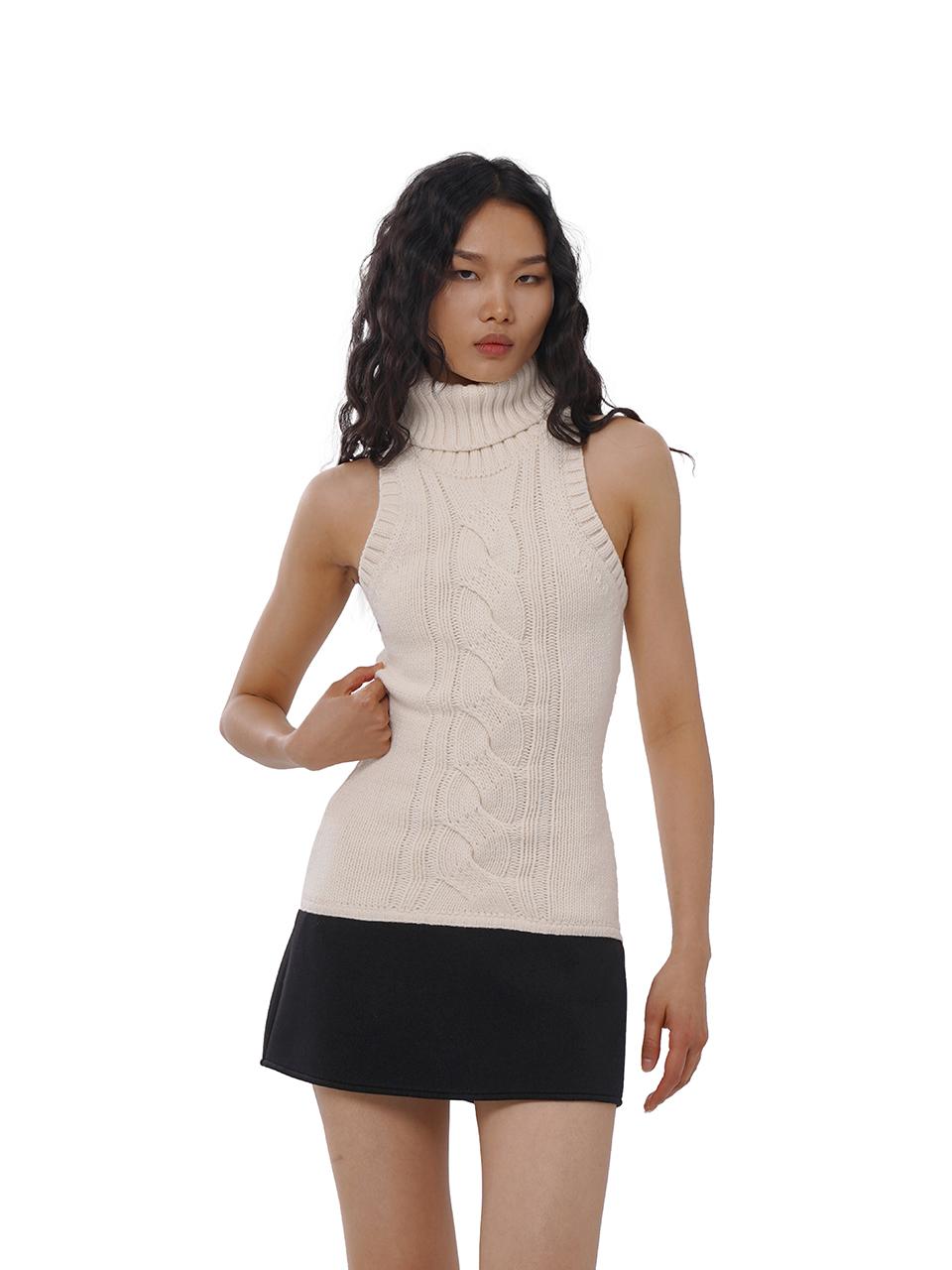 Chunky Knit Cable High Neck Sweater Dress