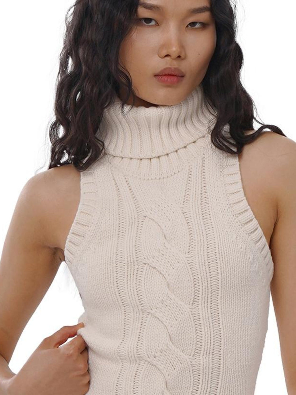 Chunky Knit Cable High Neck Sweater Dress