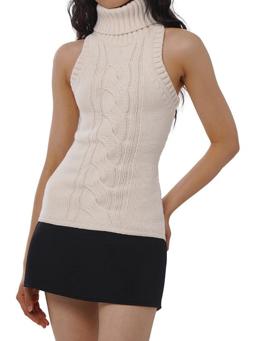Chunky Knit Cable High Neck Sweater Dress