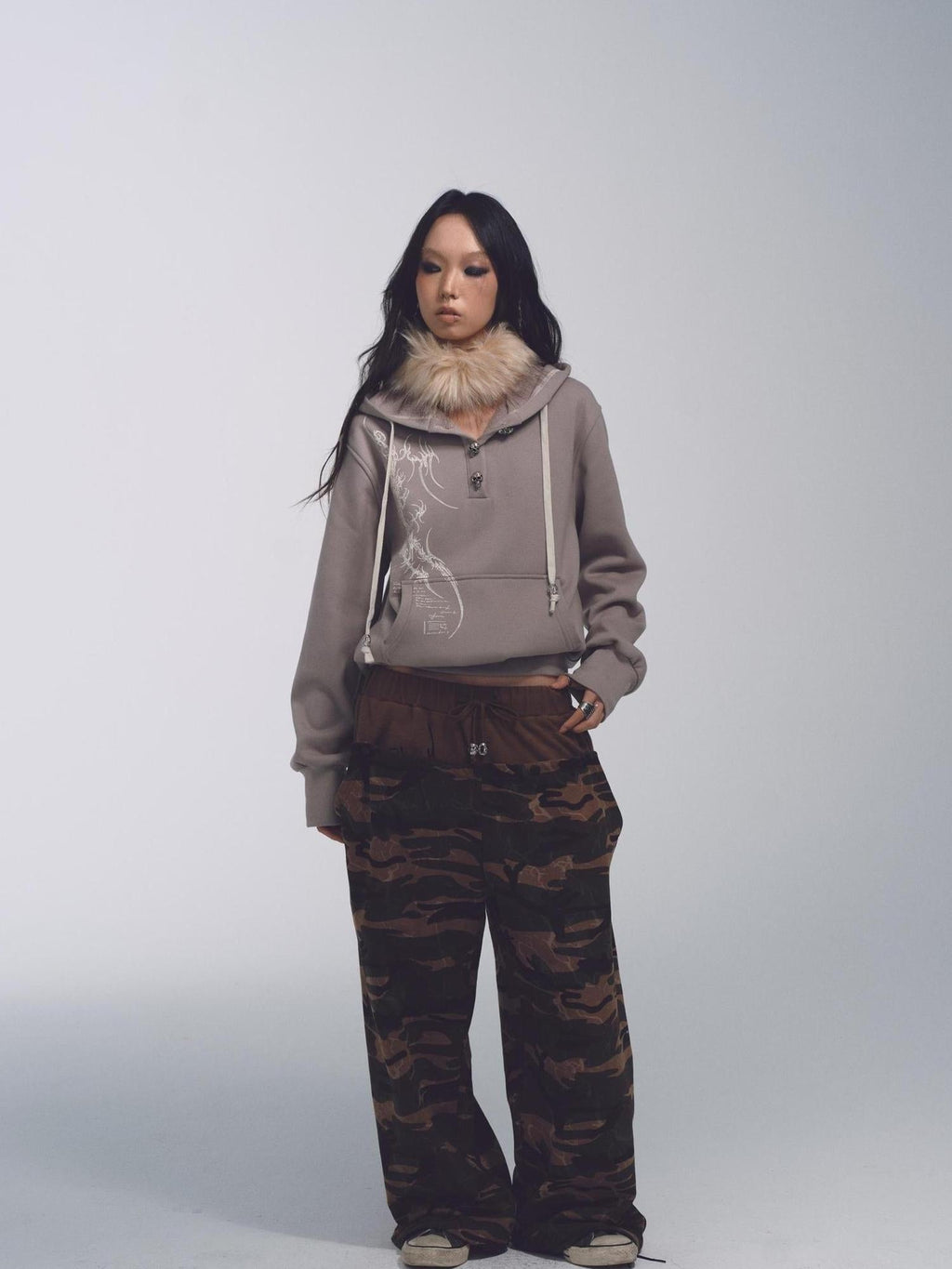 Deformed Camo Low Waist Sweatpants Loose Fit Stretch Print