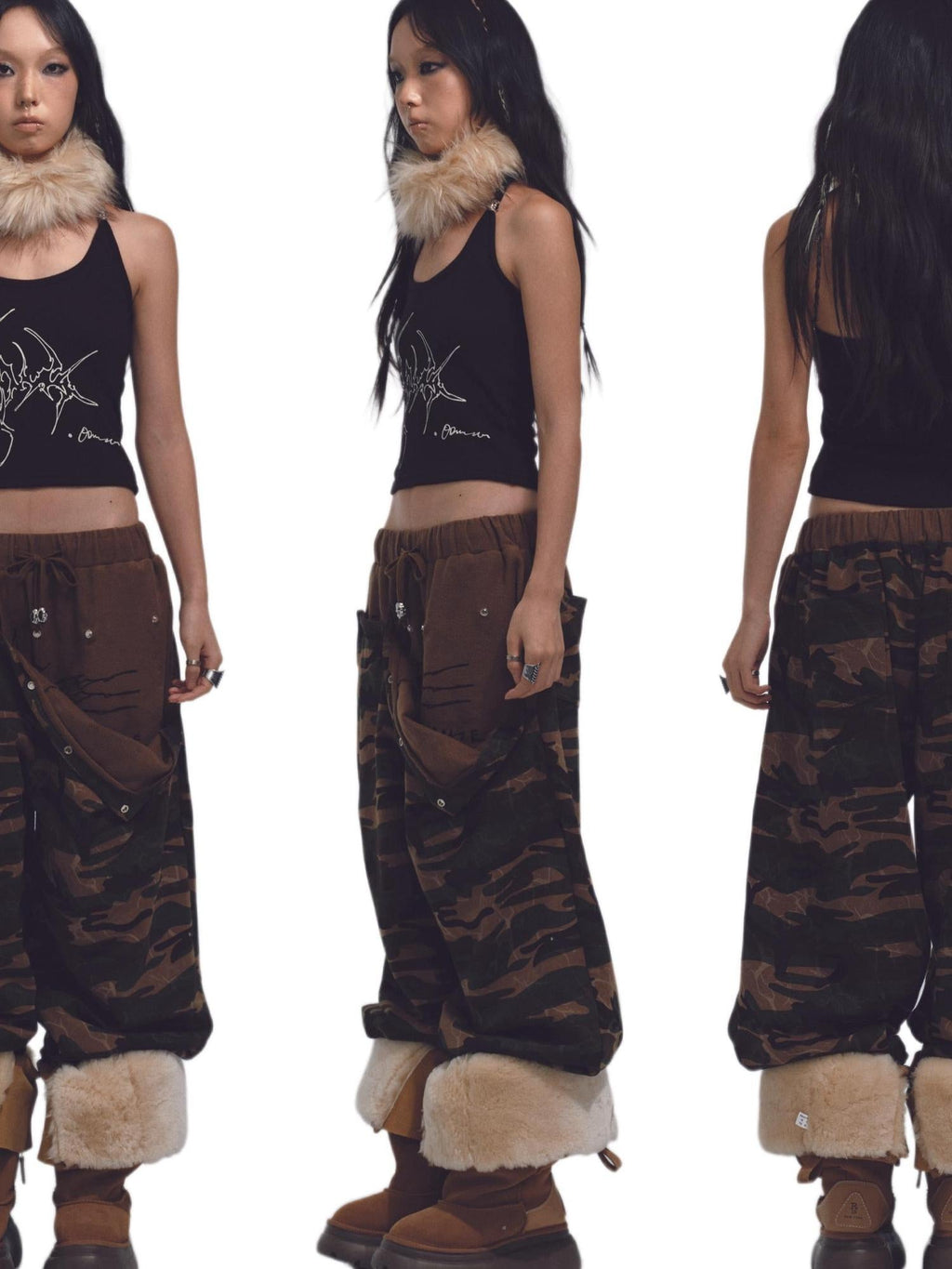 Deformed Camo Low Waist Sweatpants Loose Fit Stretch Print