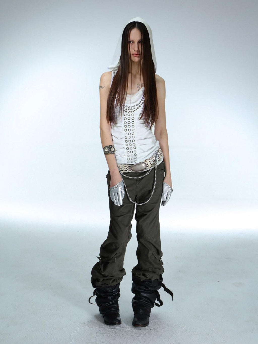 Armor Inspired Studded Ruched Hooded Racerback Slim Women'S Lyocell Tank Tops